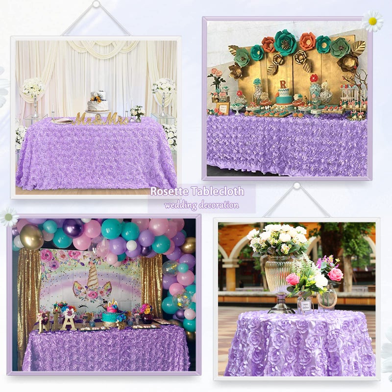 B.Cool B-COOL 60 x102 Inch Rosette Table Lavender 3D Floral Table Cloth Satin Rosette Tablecloths for Home Daily Birthday Decor Baby Shower Party - Image 2